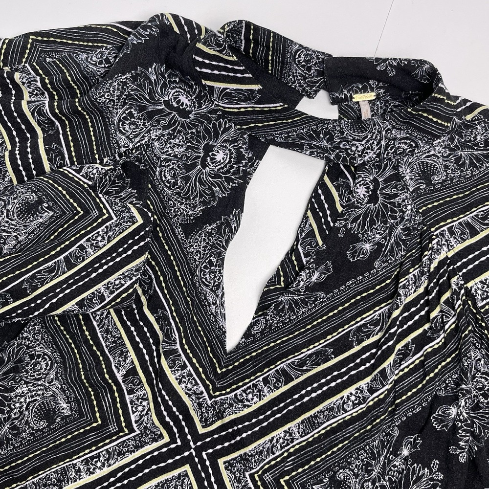 Free‎ People Medium Walking On Dream Plunge Choker Neck Floral Tunic Long Sleeve